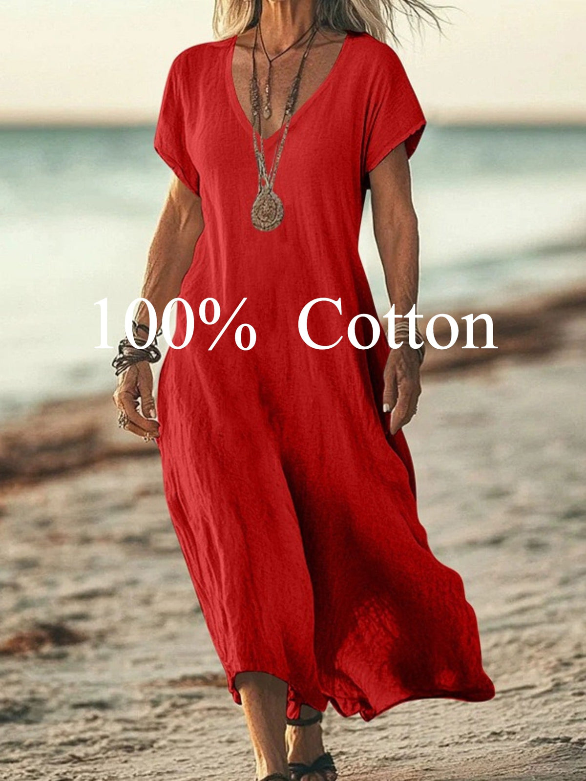 Angela | 100% cotton V-neck Maxi Dress