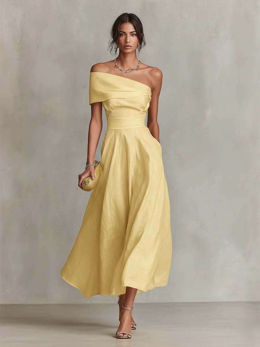 Yellow One-Shoulder Maxi Dress