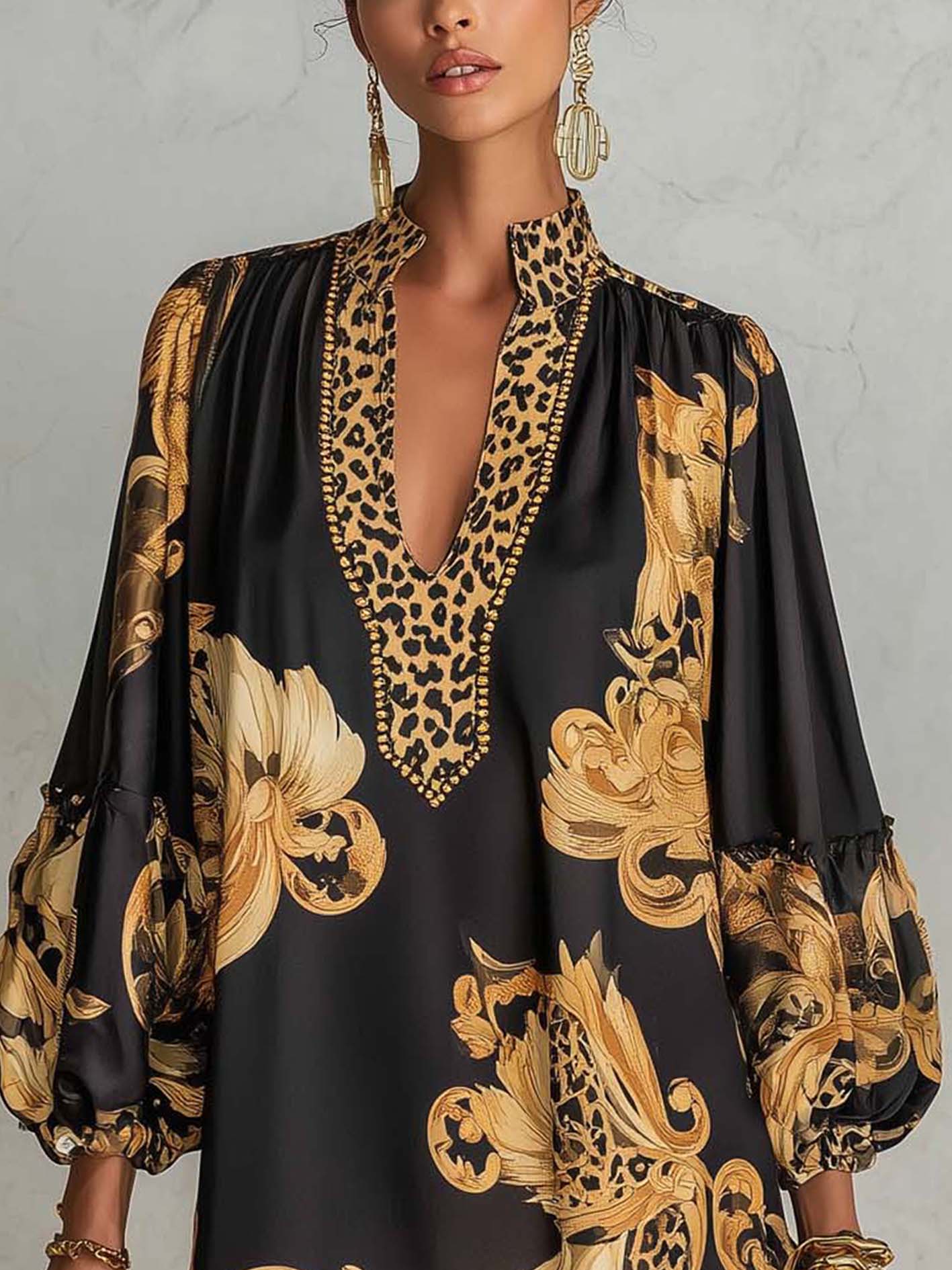 Mini V-Neck Baroque Retro Black Dress