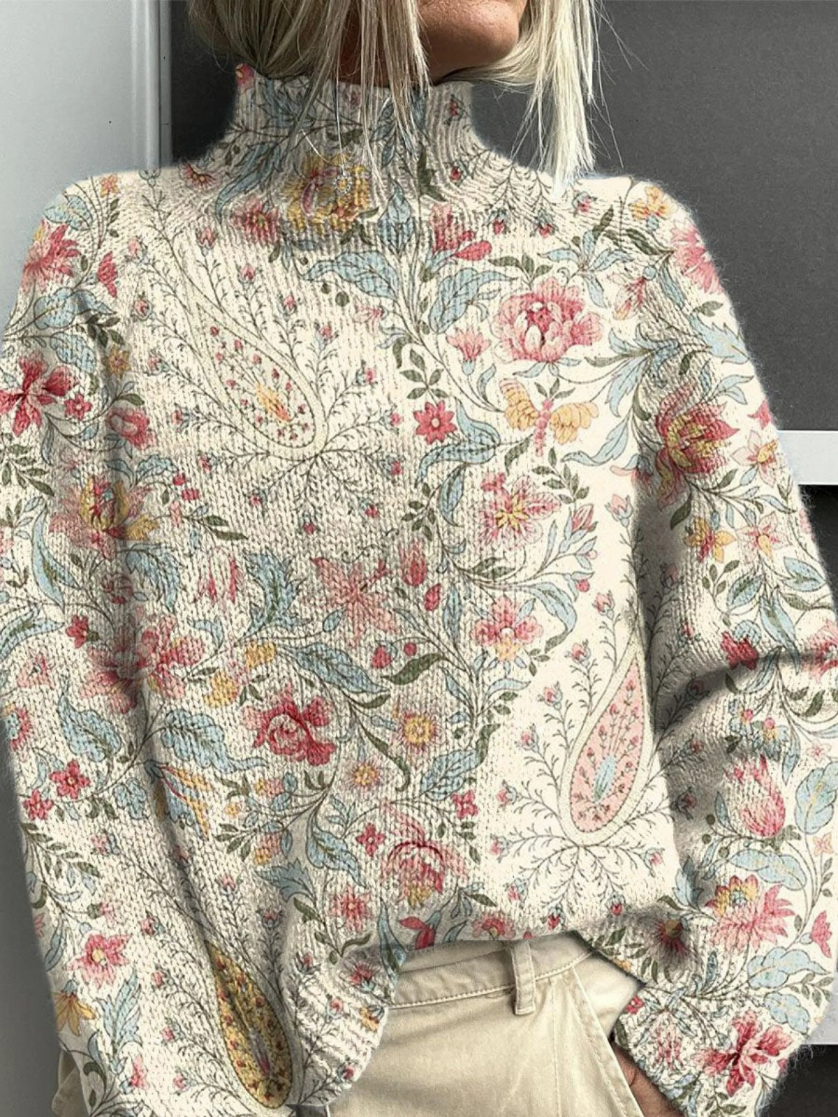 Corinna | Vintage Floral Turtleneck Sweater