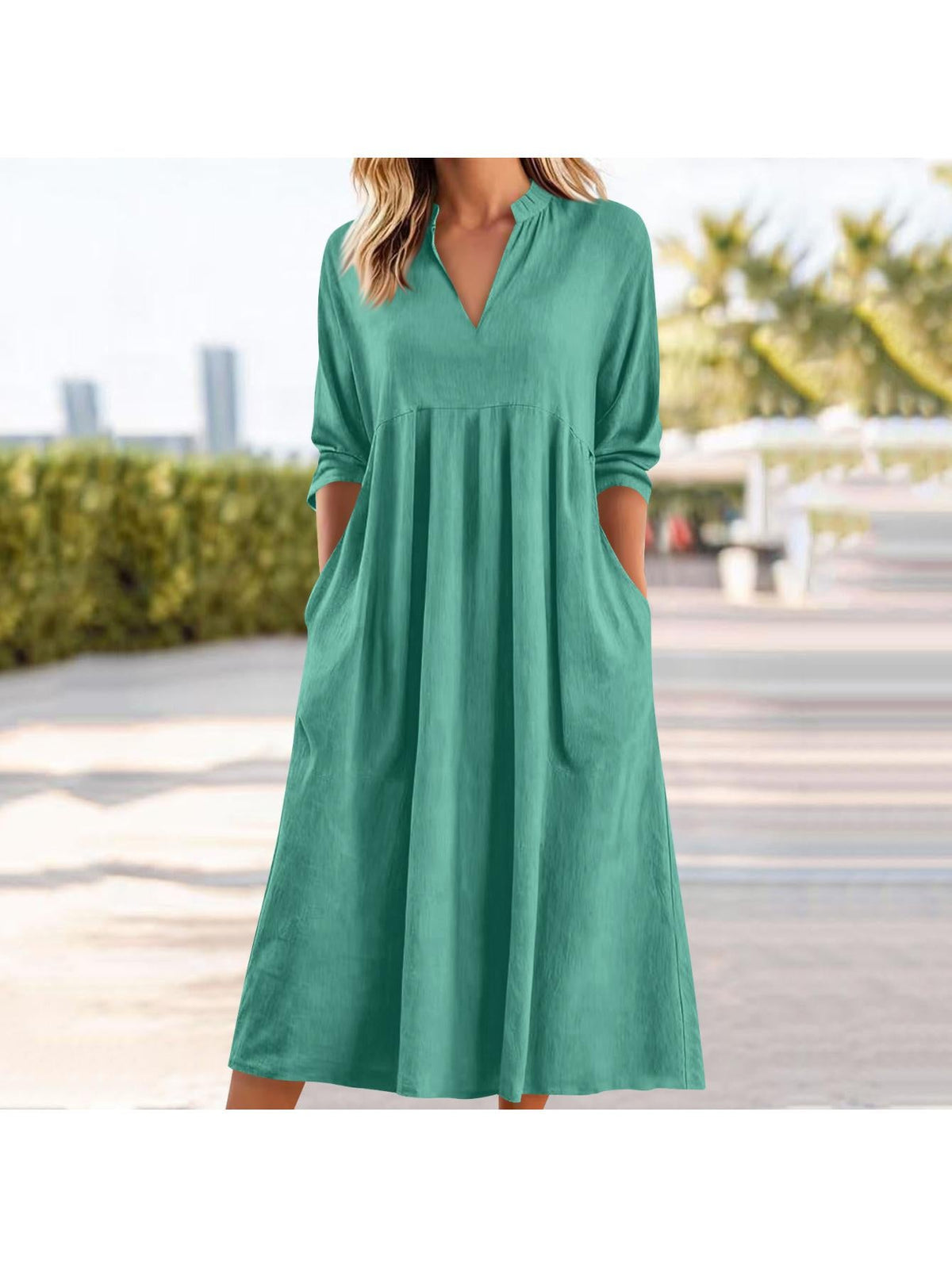 Amber | Elegant Linen Midi Dress with Pockets