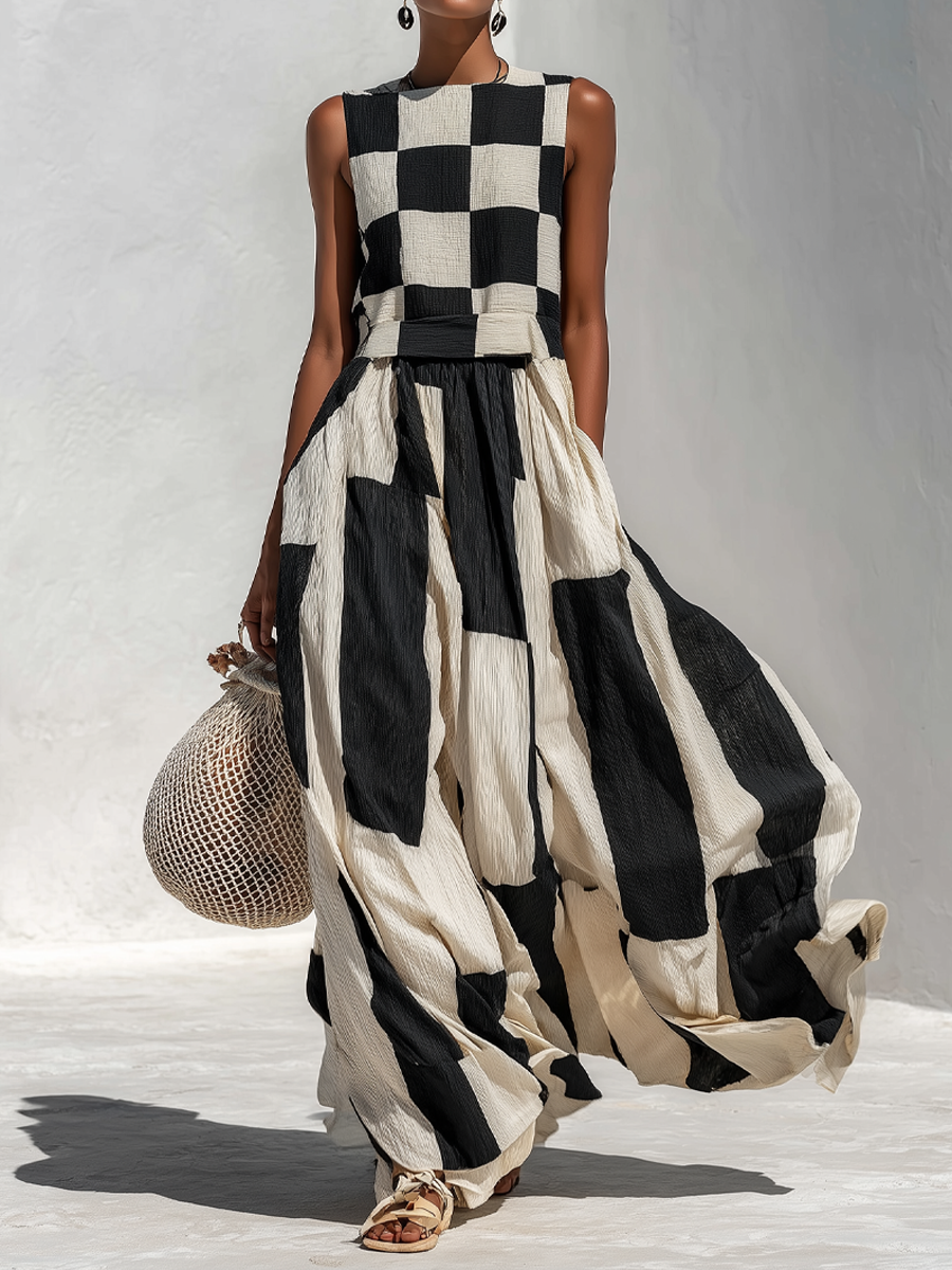 Nadia Black & White Paneled Maxi Dress