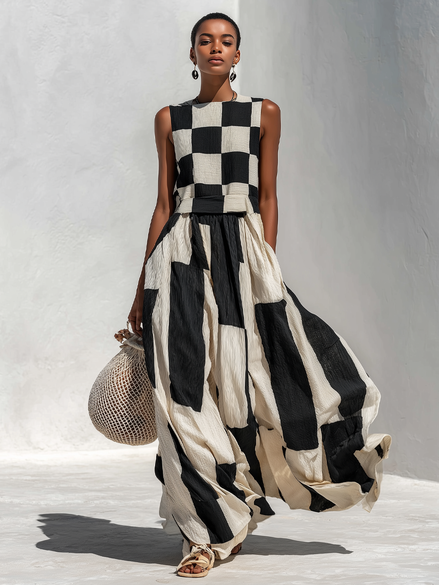 Nadia Black & White Paneled Maxi Dress