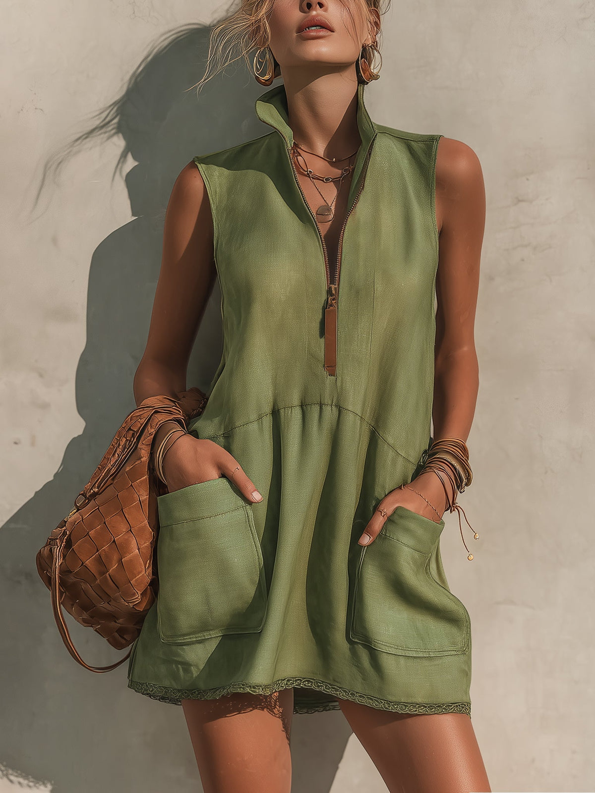 Willow Olive Half-Zip Mini Dress