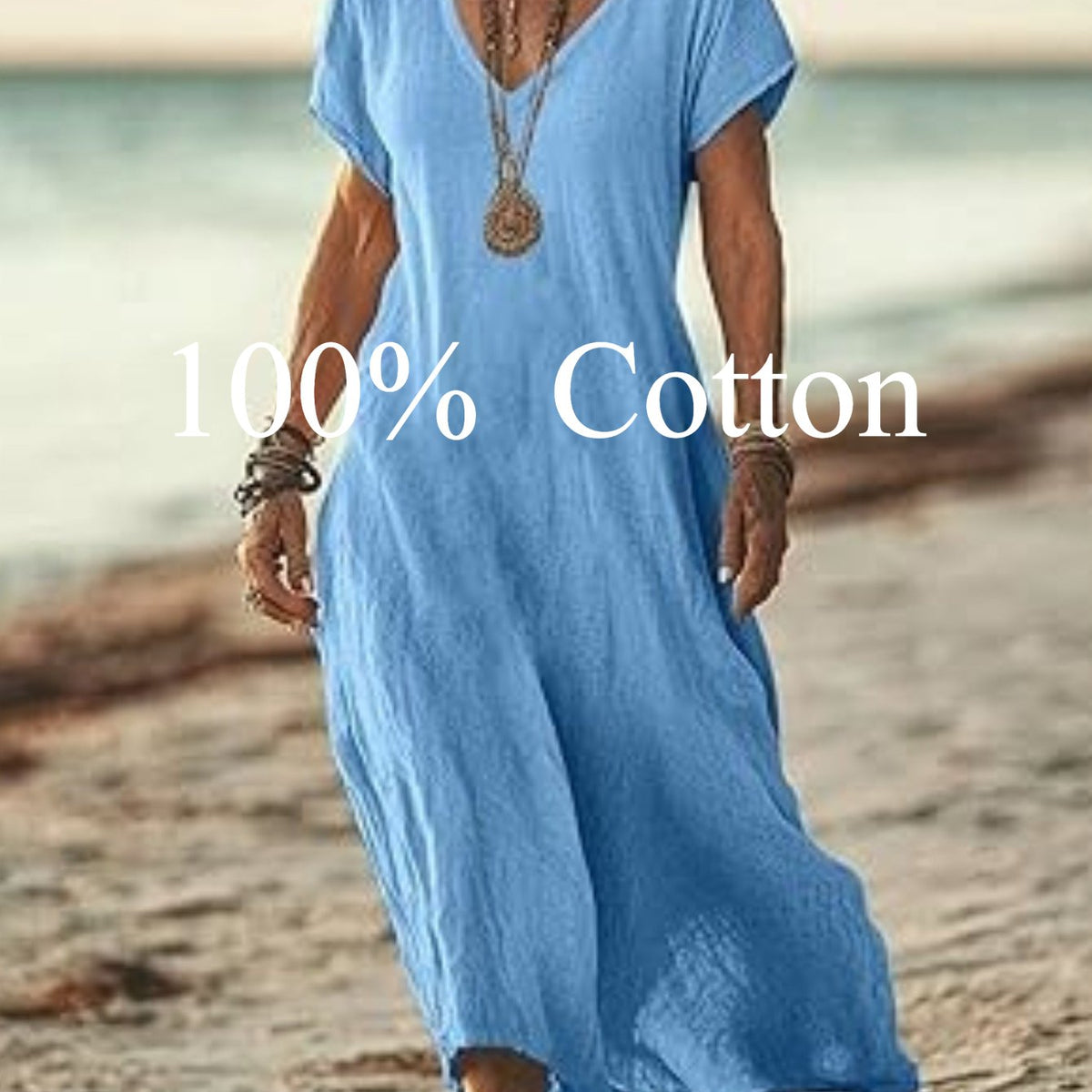 Angela | 100% cotton V-neck Maxi Dress
