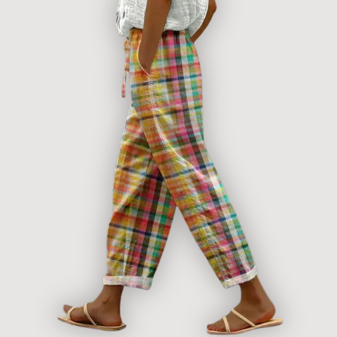 LAYLA – CHECKED LINEN PANTS