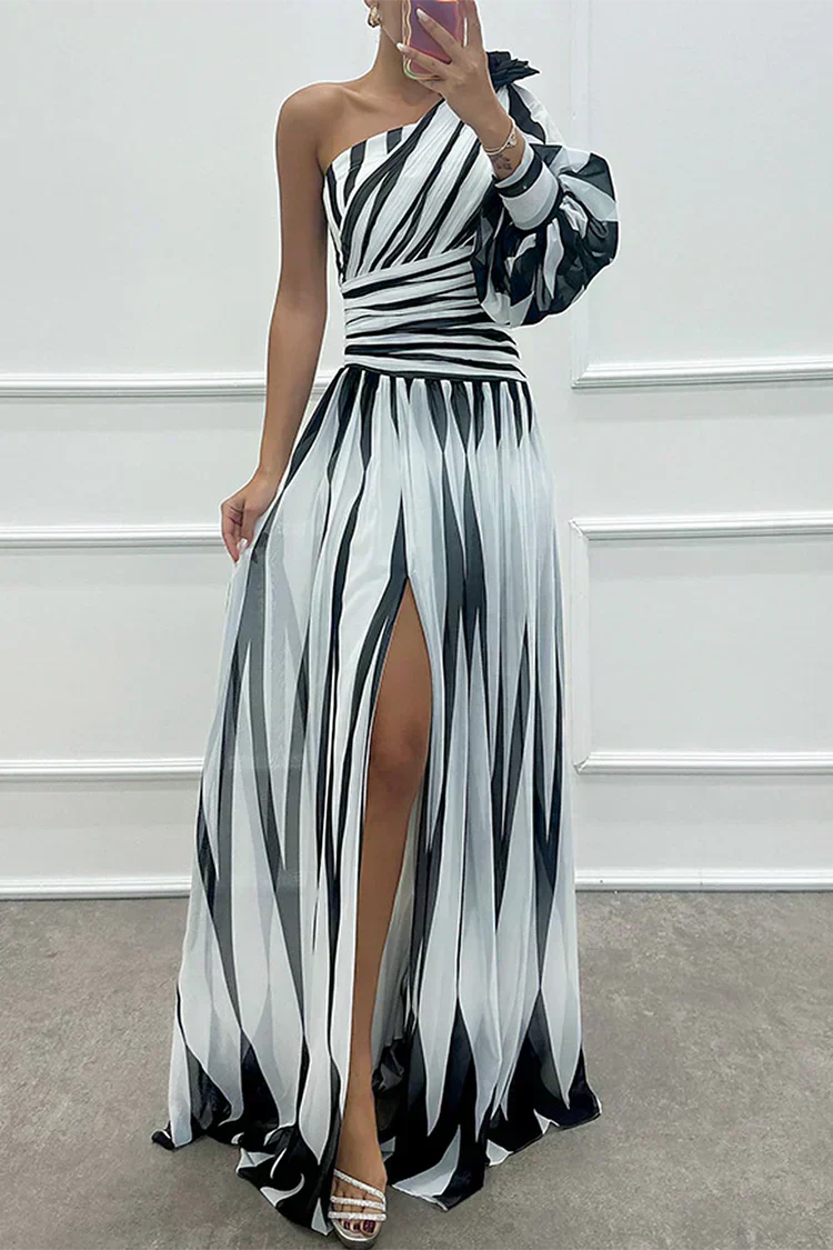 Hayes & Tate™ | Elegant Striped Maxi Dress with One Shoulder