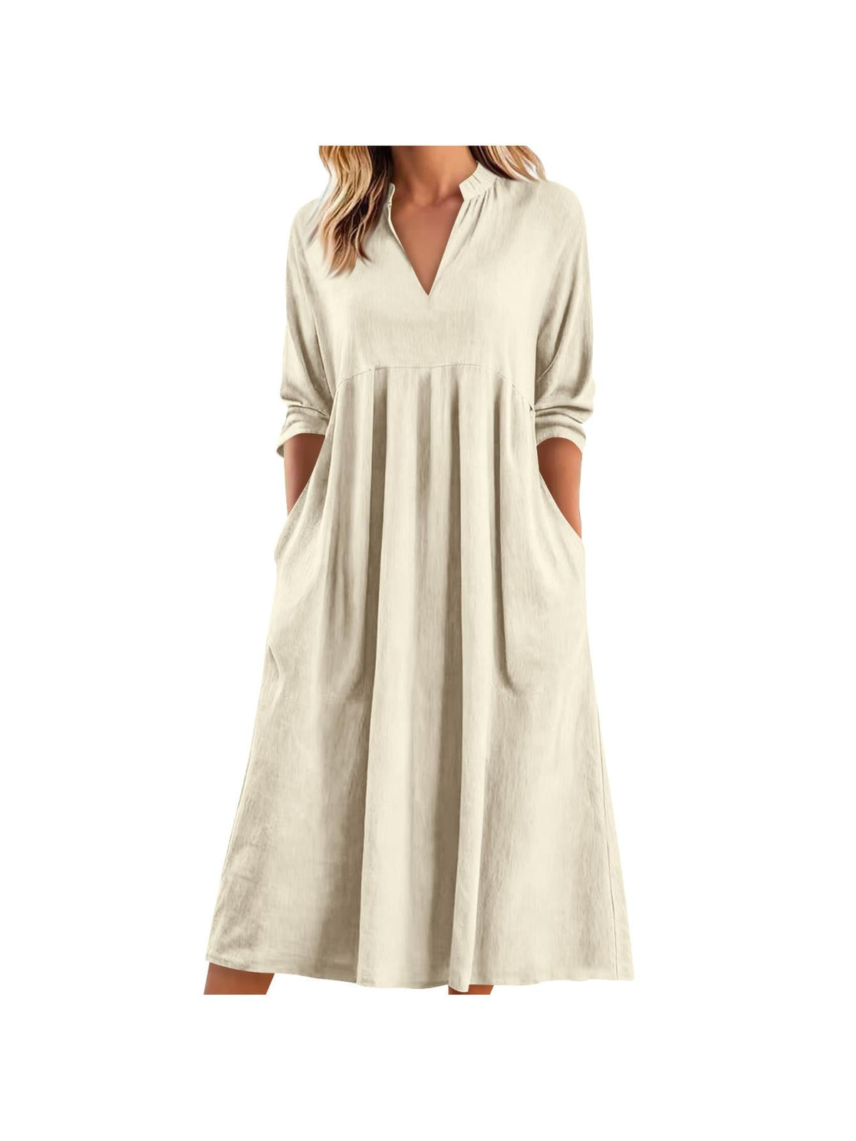 Amber | Elegant Linen Midi Dress with Pockets