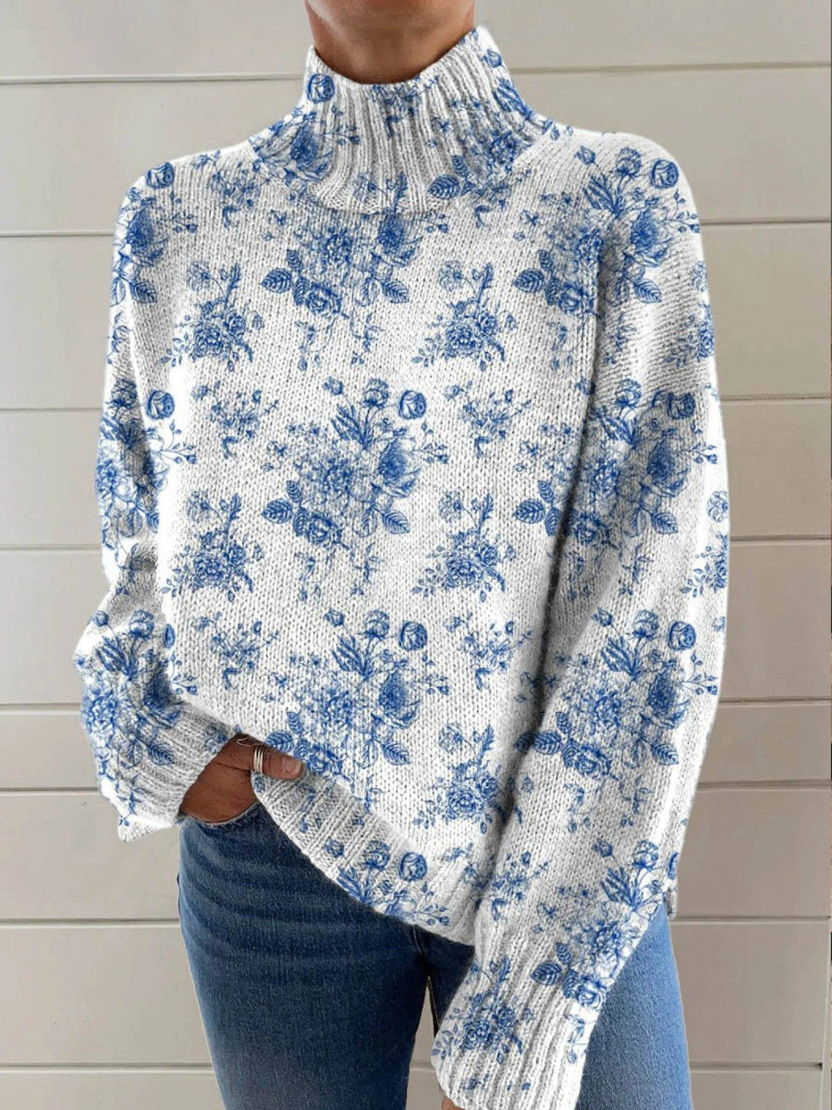 Deirdre | Floral Mock-Neck Sweater
