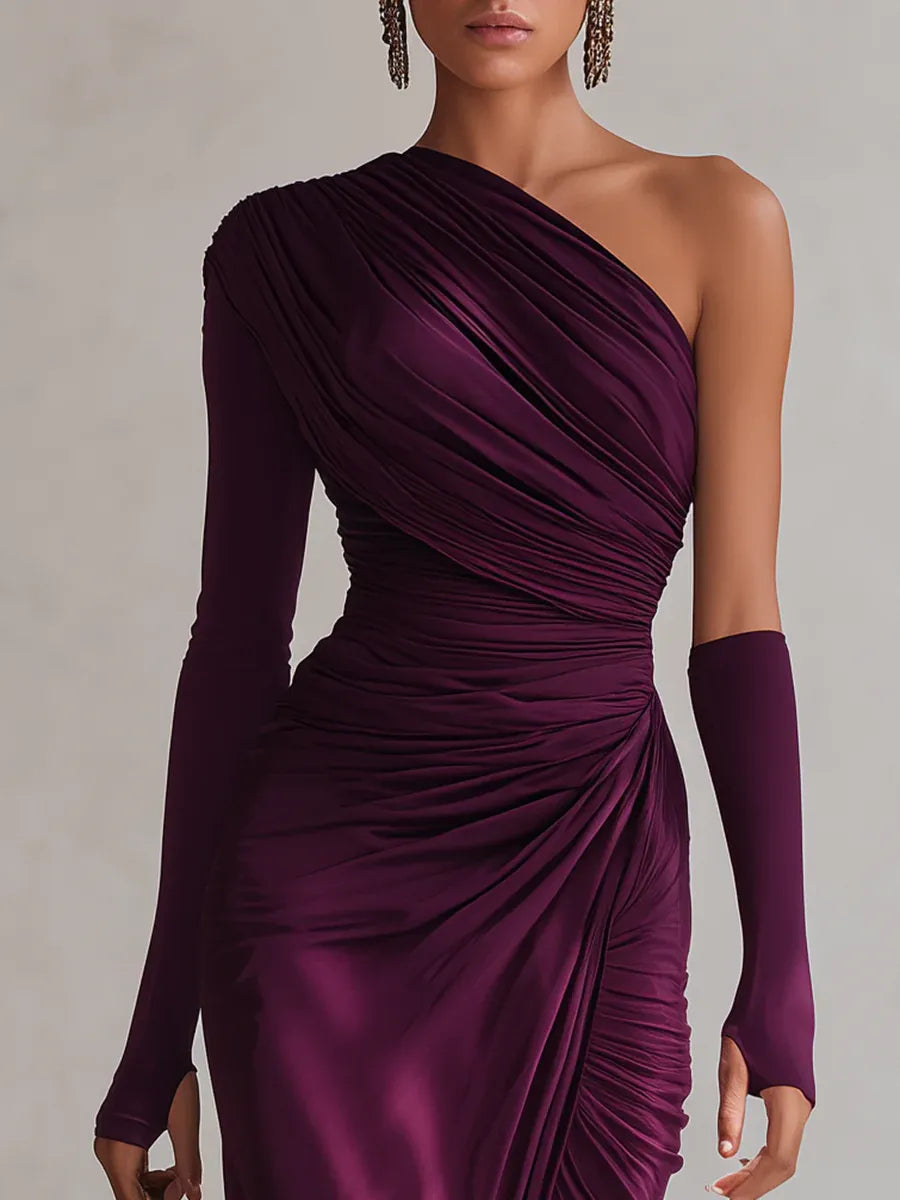 Rosalia™ - Elegant sexy purple one-shoulder maxi dress