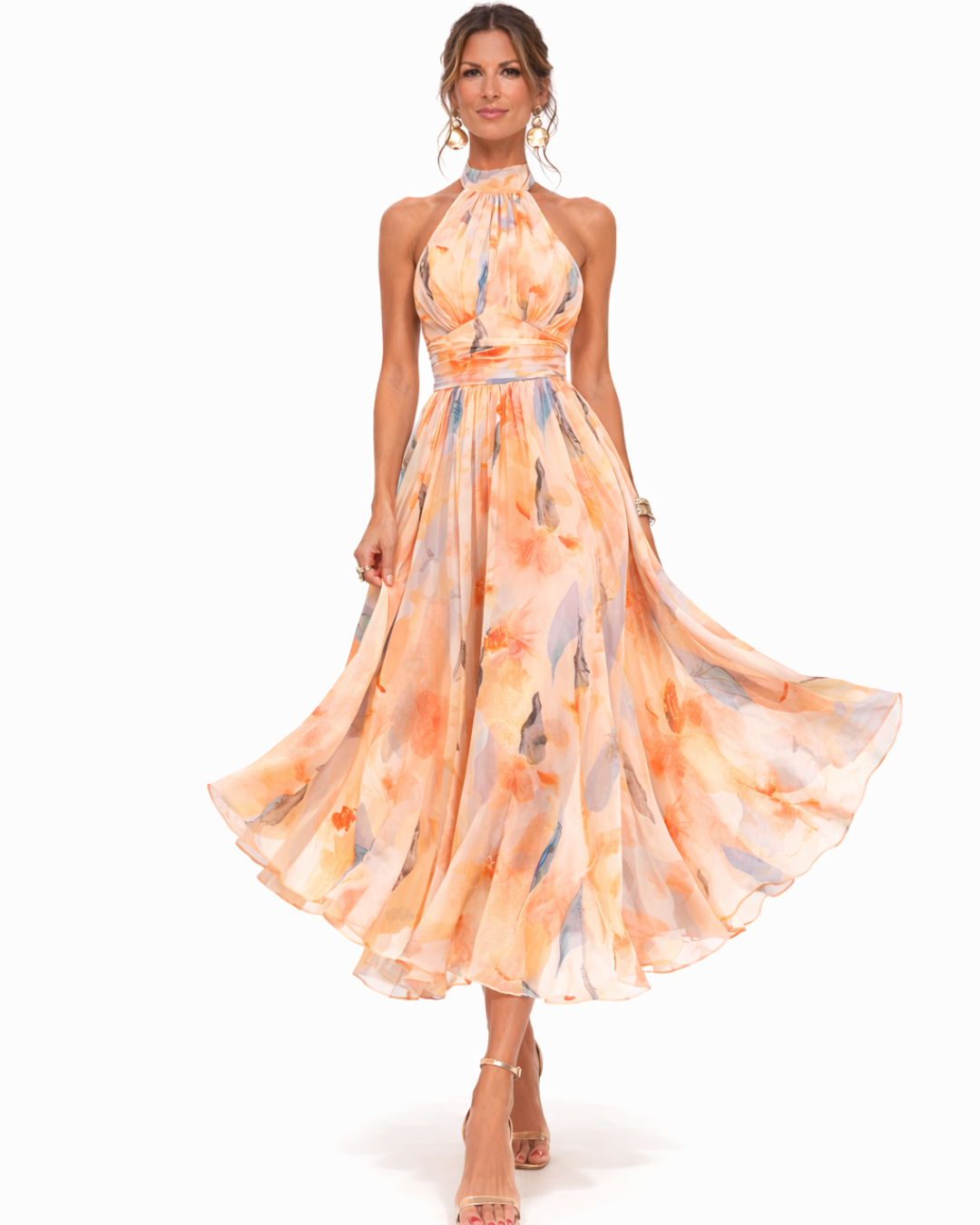 Celeste | Halter Neck Dress with Watercolor Print