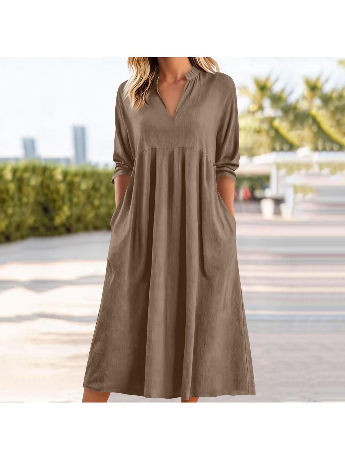 Amber | Elegant Linen Midi Dress with Pockets