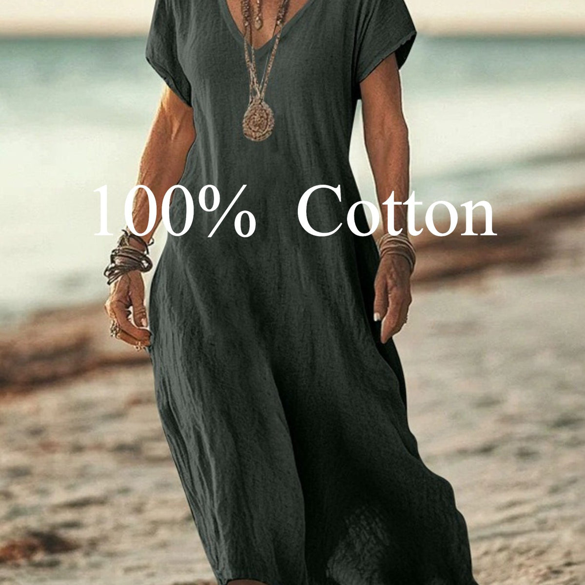 Angela | 100% cotton V-neck Maxi Dress