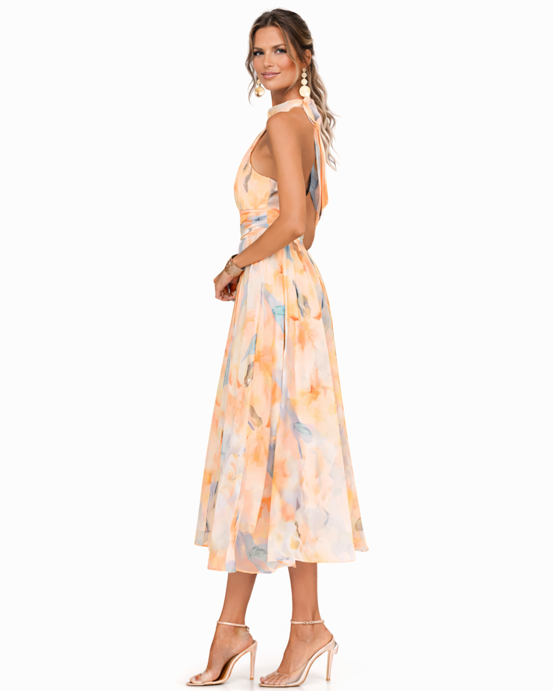 Celeste | Halter Neck Dress with Watercolor Print