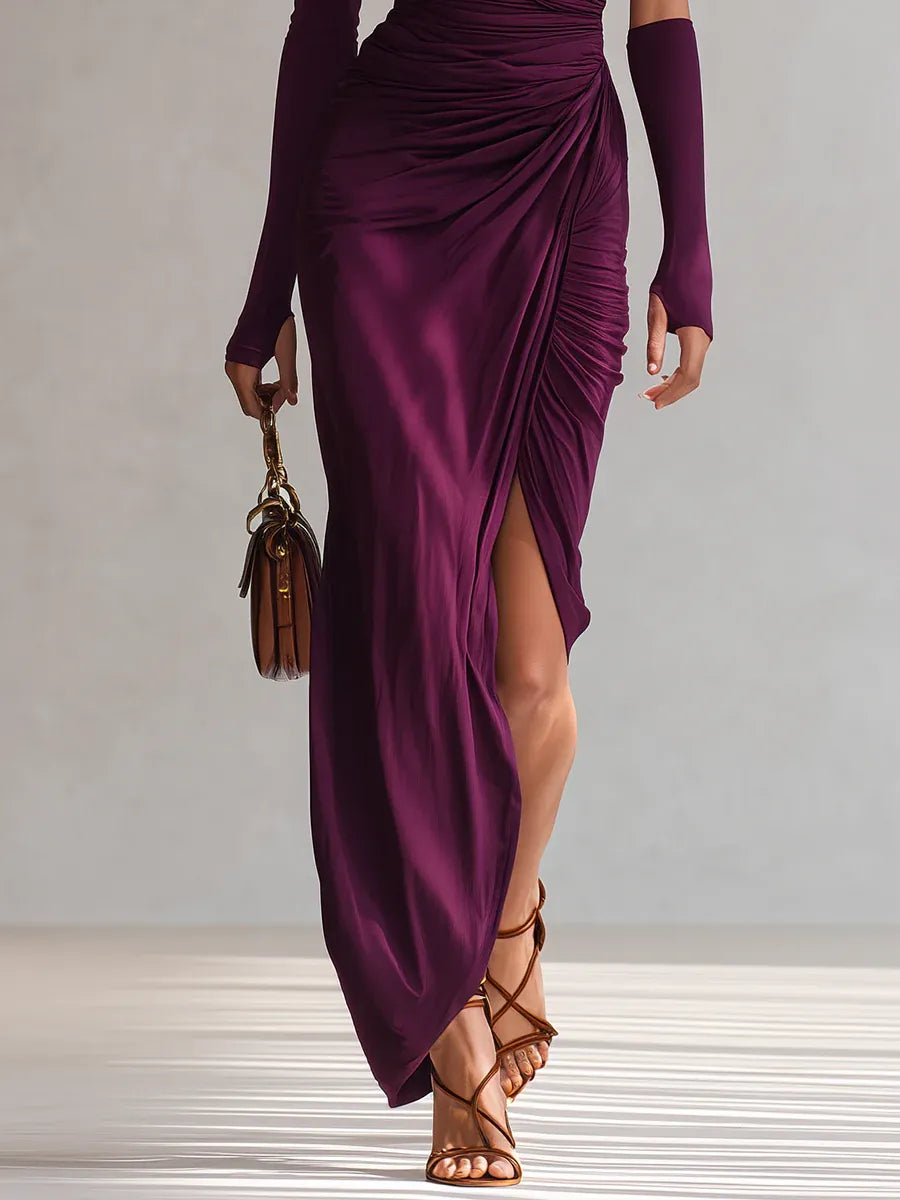 Rosalia™ - Elegant sexy purple one-shoulder maxi dress