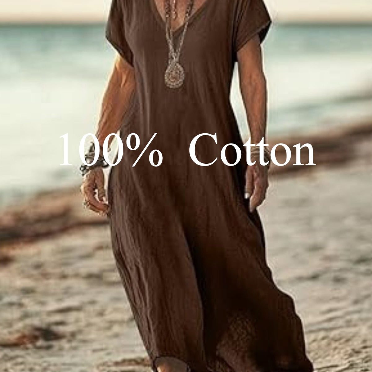 Angela | 100% cotton V-neck Maxi Dress