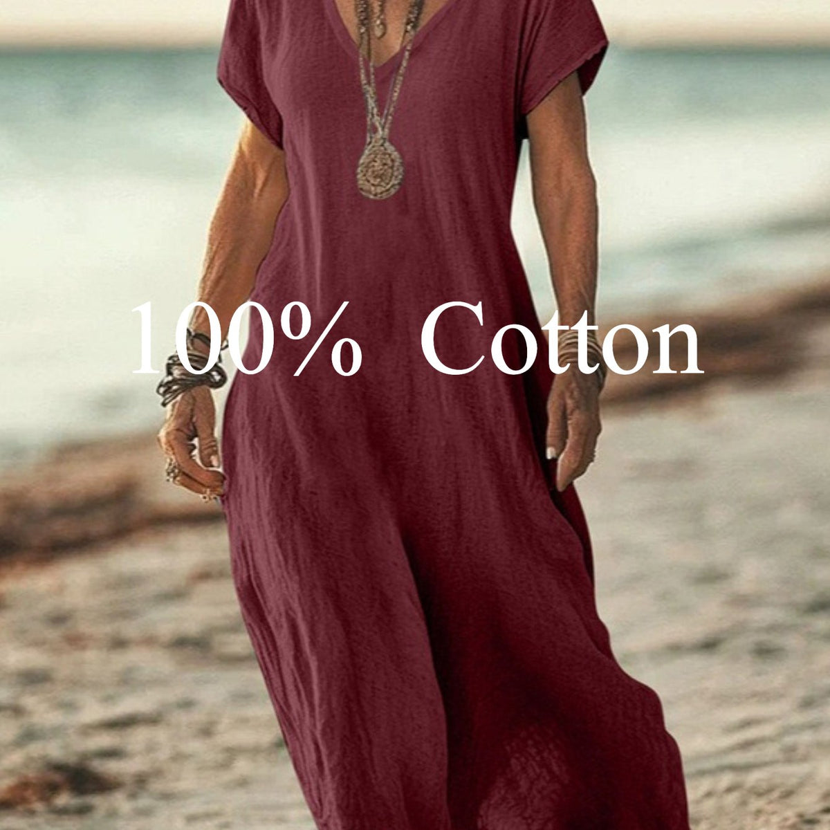 Angela | 100% cotton V-neck Maxi Dress