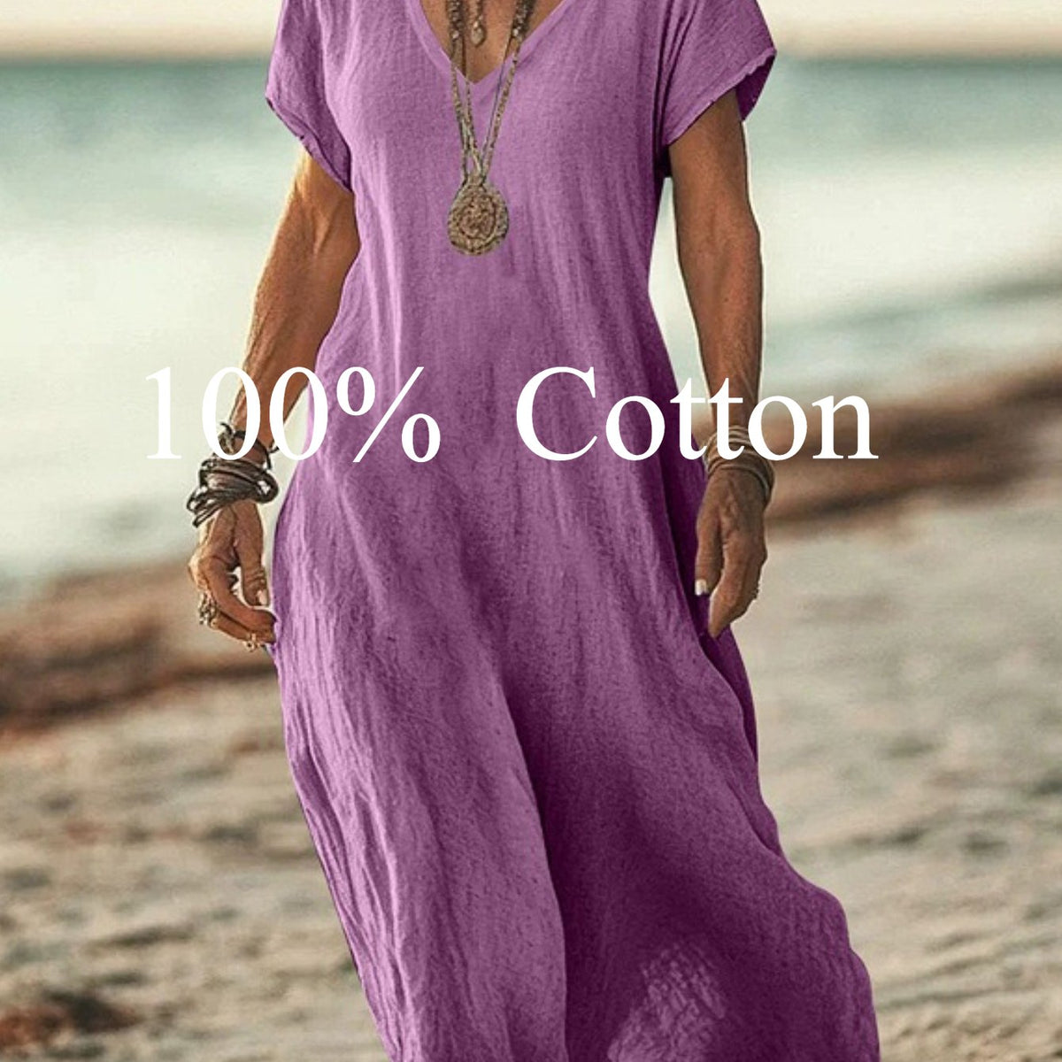 Angela | 100% cotton V-neck Maxi Dress