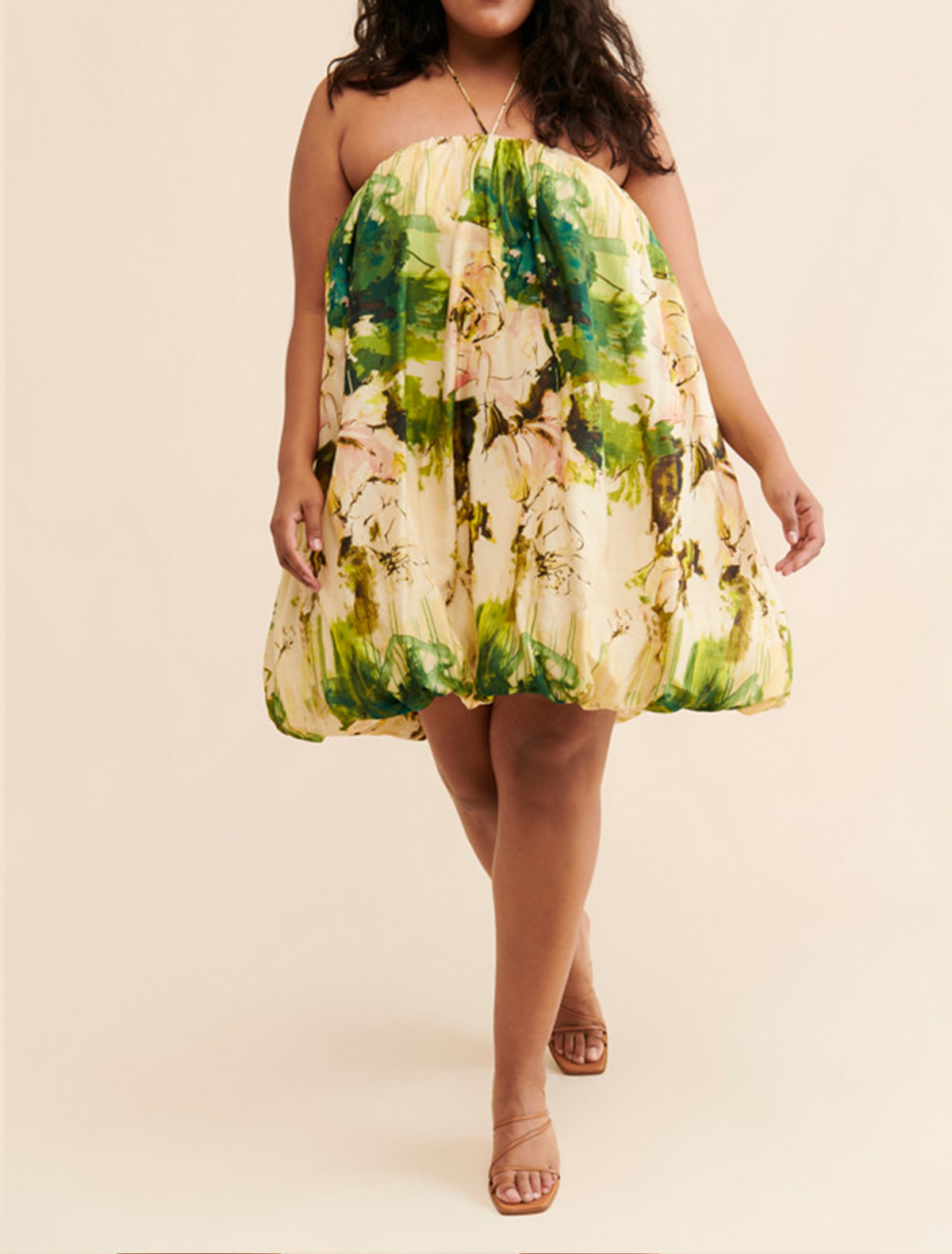 Mini Halter Dress in Green with Bubbles