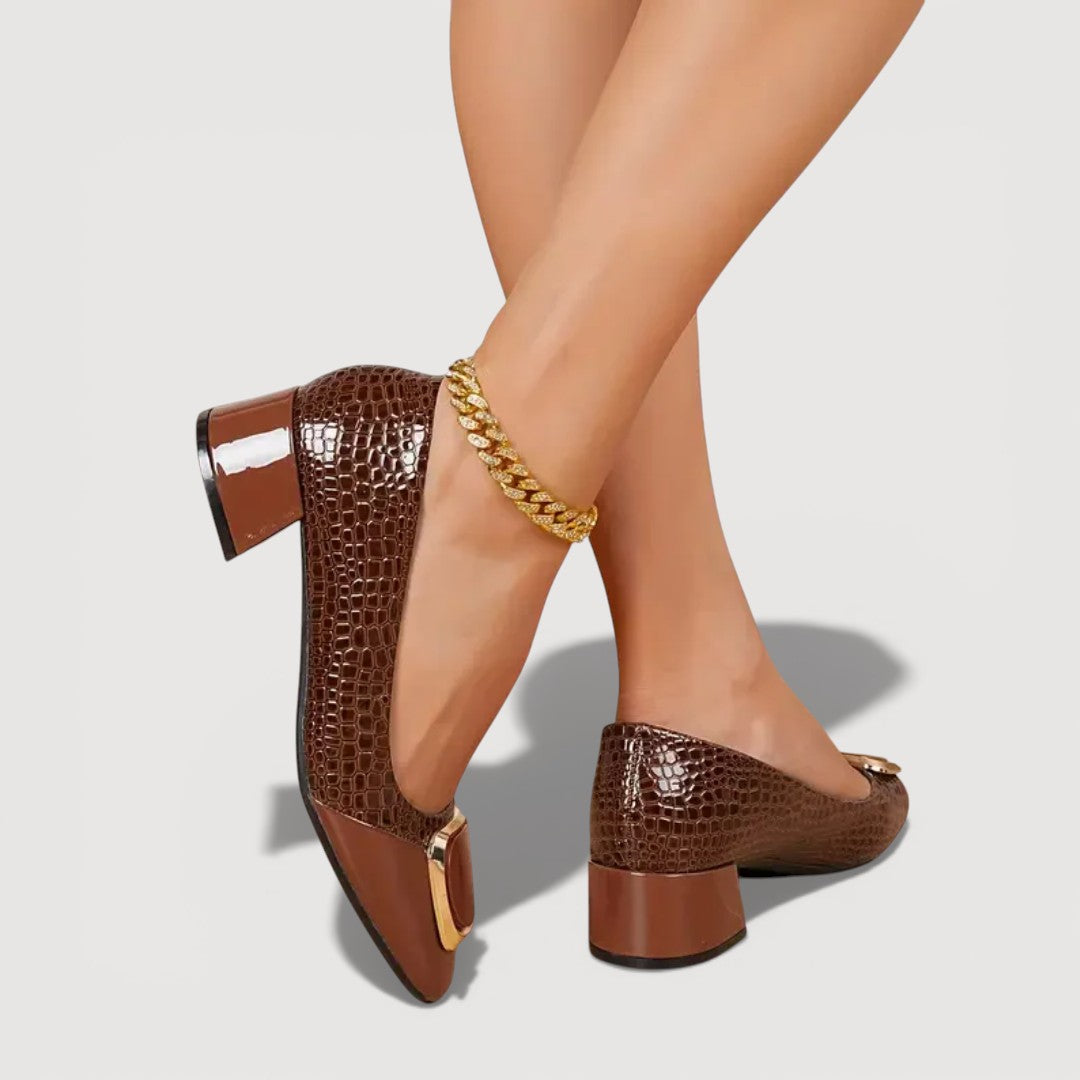 LIVANA – Crocodile Print Block Heels