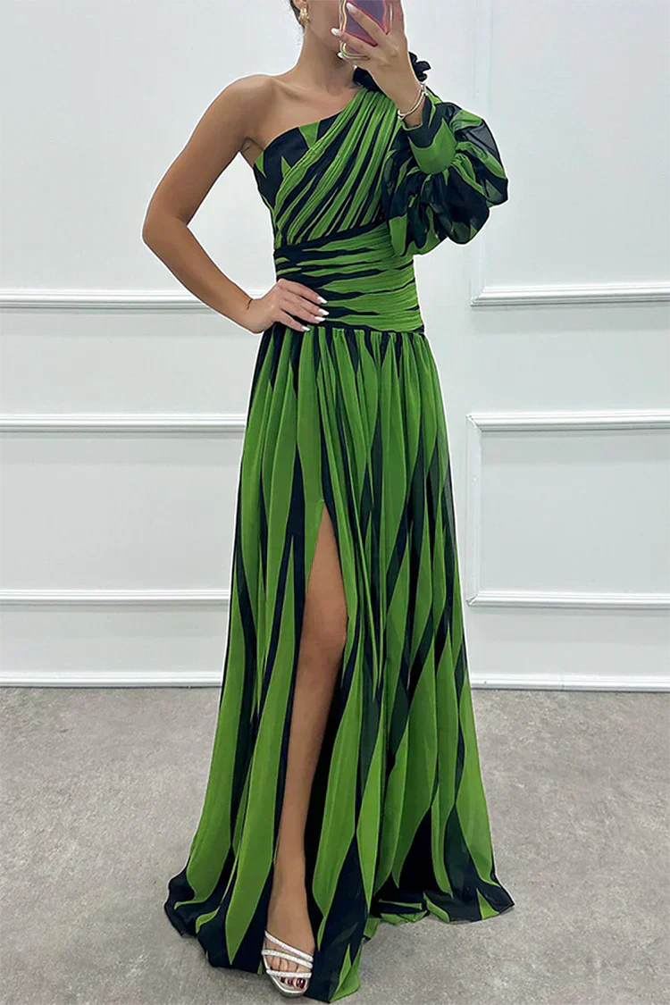 Hayes & Tate™ | Elegant Striped Maxi Dress with One Shoulder