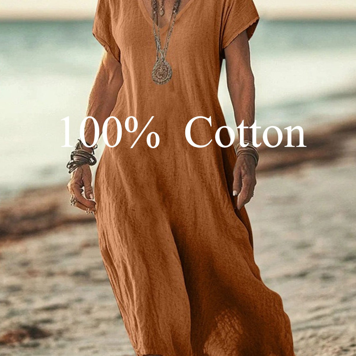 Angela | 100% cotton V-neck Maxi Dress