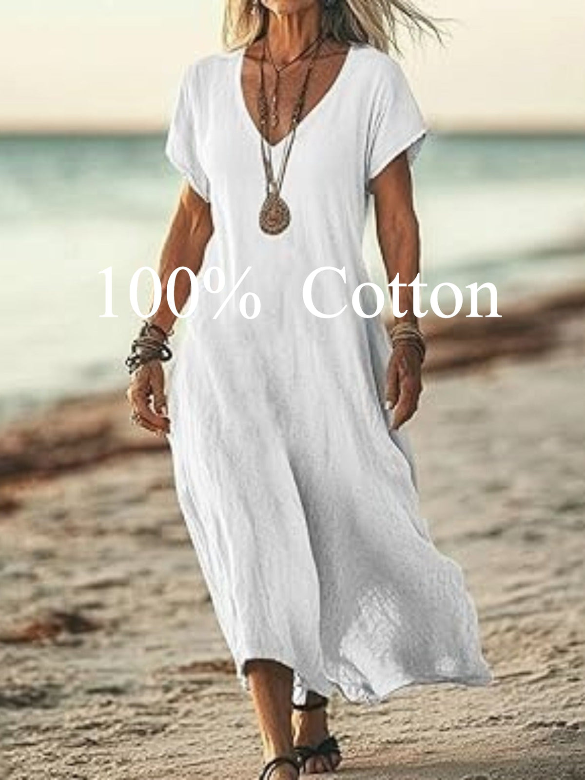 Angela | 100% cotton V-neck Maxi Dress