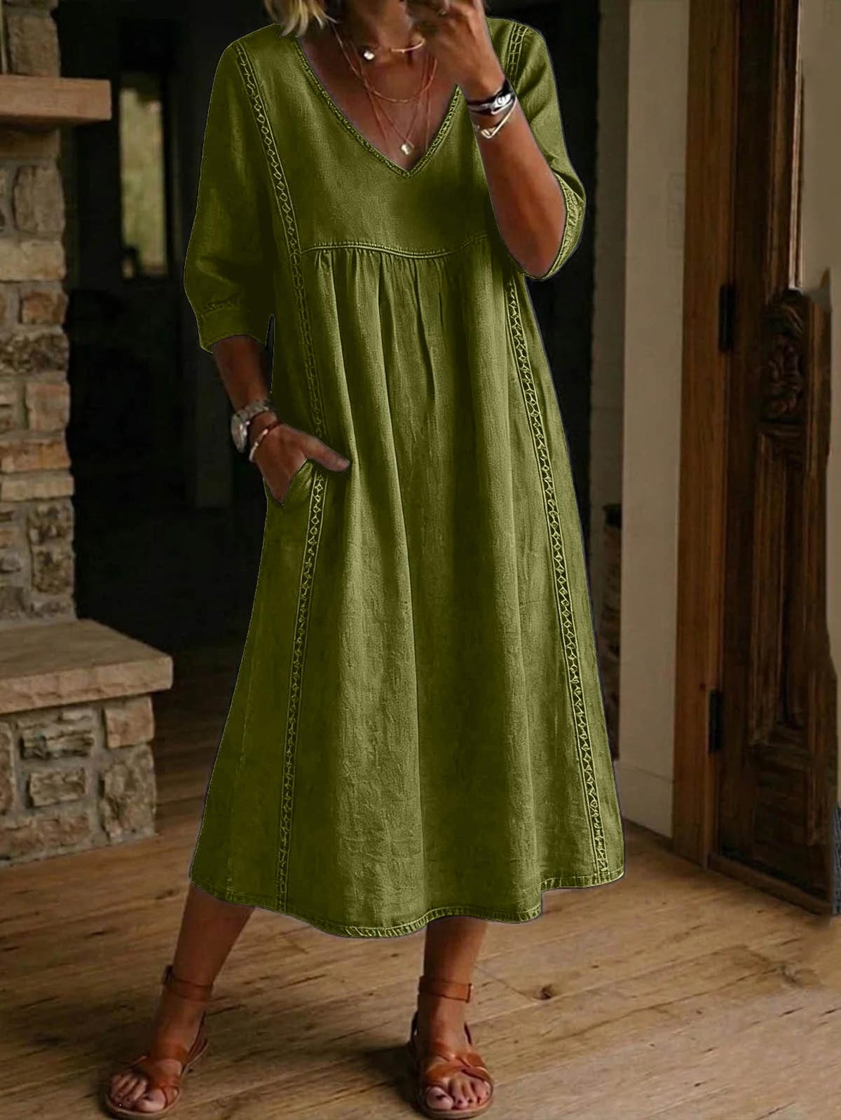 Carmen | Elegant Leightweight Maxi Dress with Ruched 3/4 Sleeves