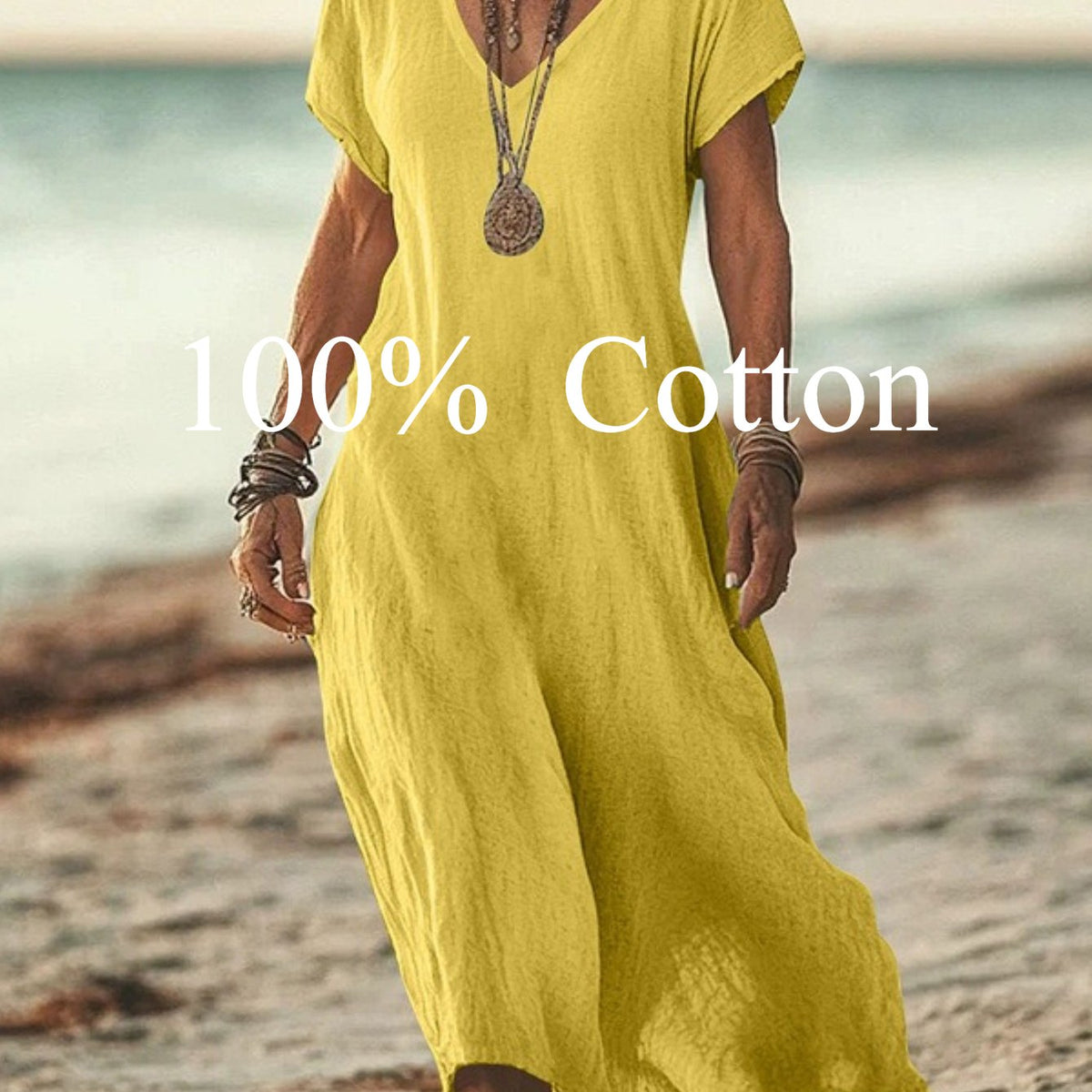 Angela | 100% cotton V-neck Maxi Dress