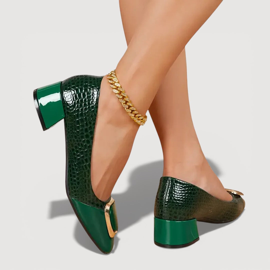 LIVANA – Crocodile Print Block Heels