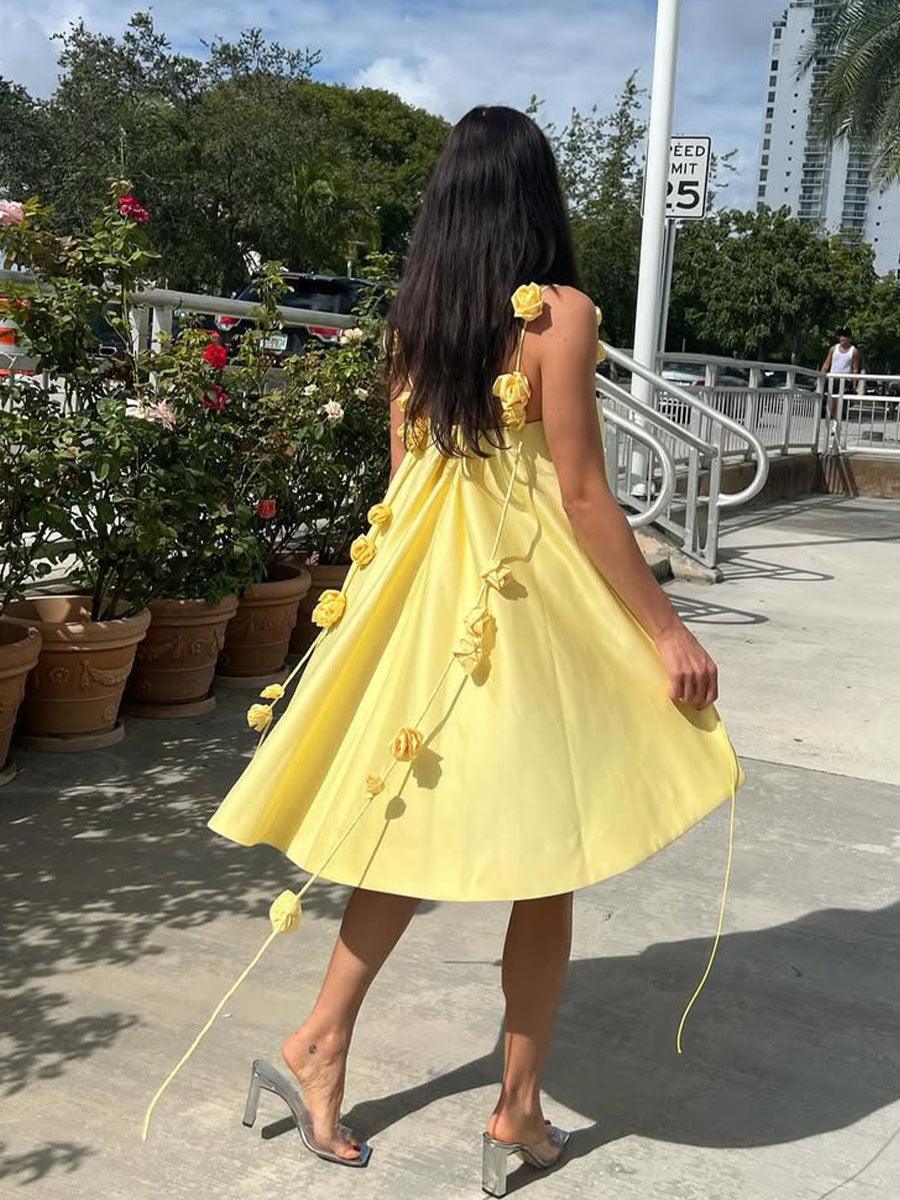 Chic floral strap loose mini dress