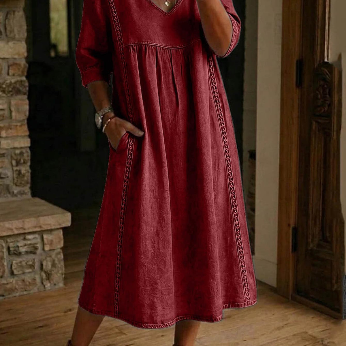 Carmen | Elegant Leightweight Maxi Dress with Ruched 3/4 Sleeves