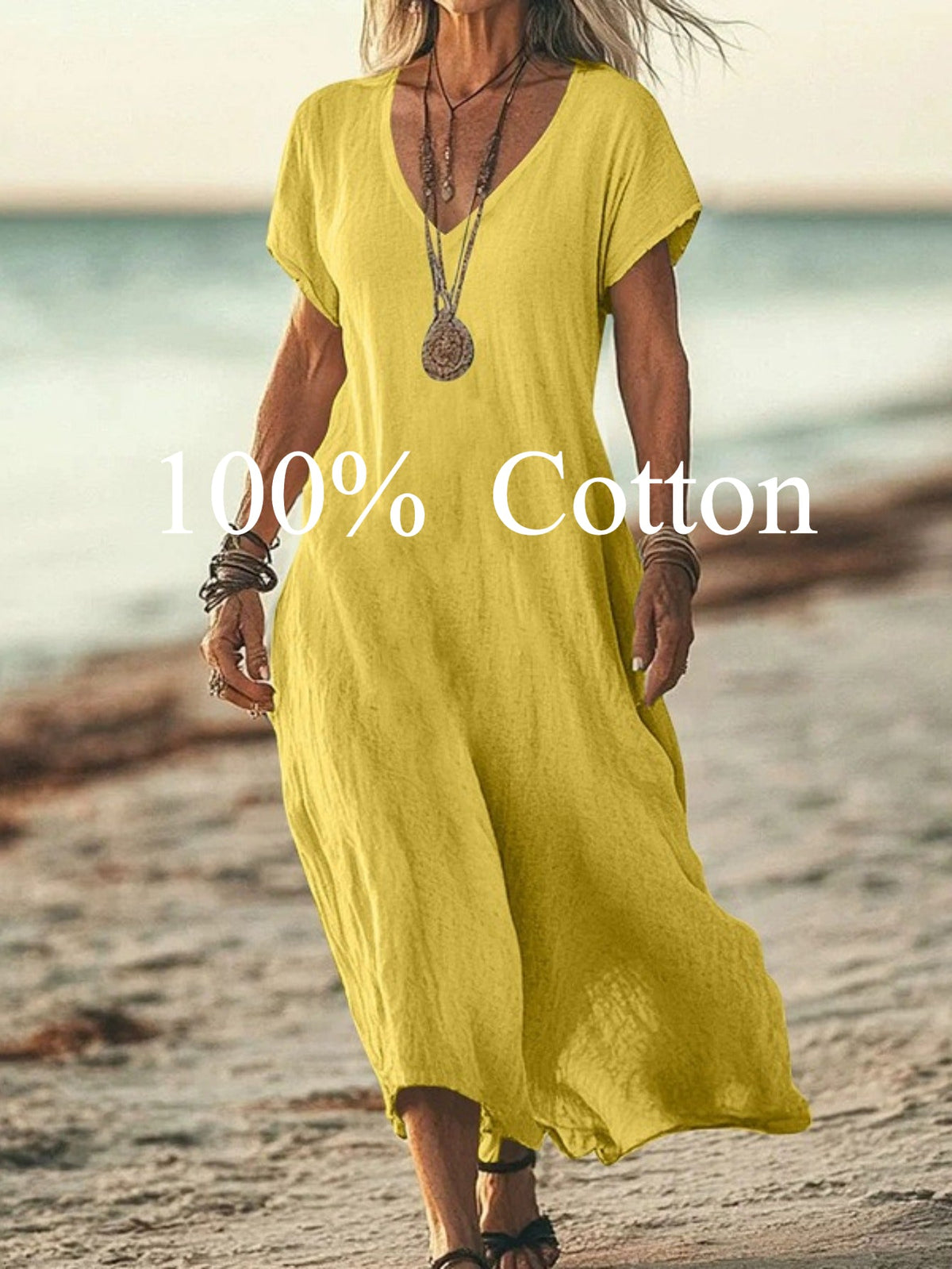 Angela | 100% cotton V-neck Maxi Dress
