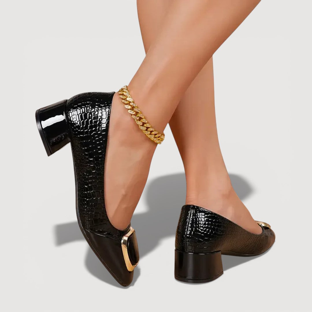 LIVANA – Crocodile Print Block Heels