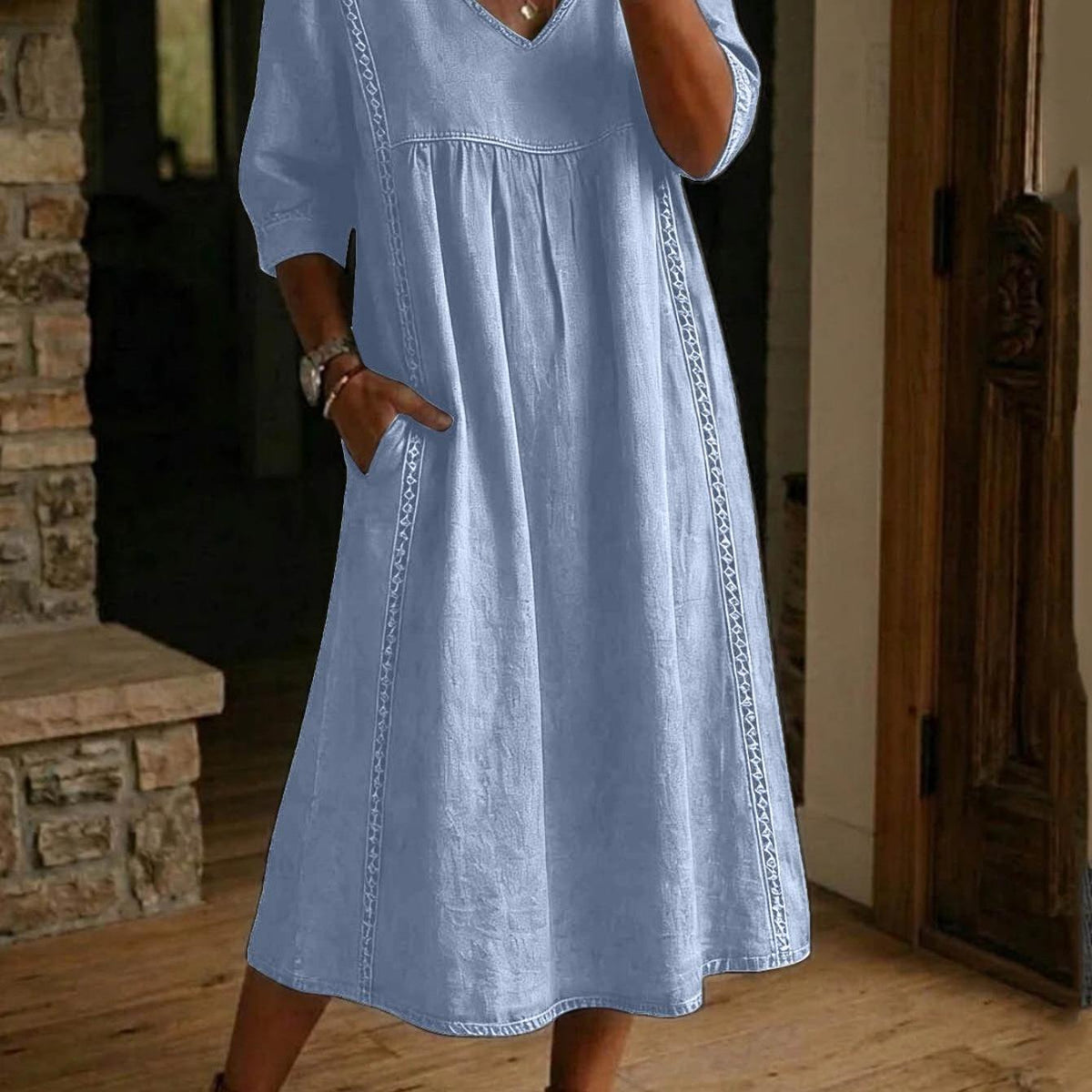 Carmen | Elegant Leightweight Maxi Dress with Ruched 3/4 Sleeves
