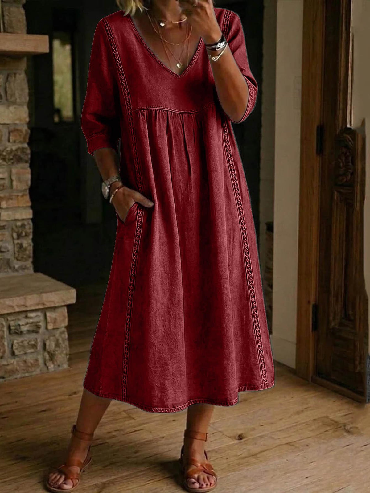 Carmen | Elegant Leightweight Maxi Dress with Ruched 3/4 Sleeves