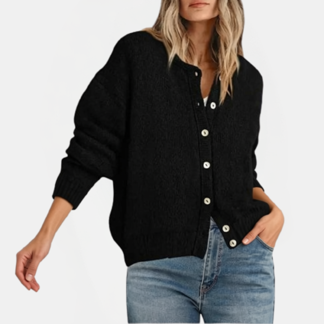 Emily | Button Front Crewneck Cardigan Sweater
