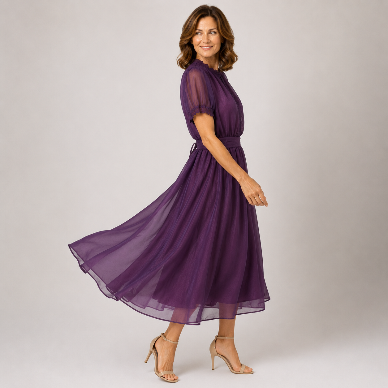 Celeste | Maxi Dress with Drop Neckline and Chiffon Lace Trim