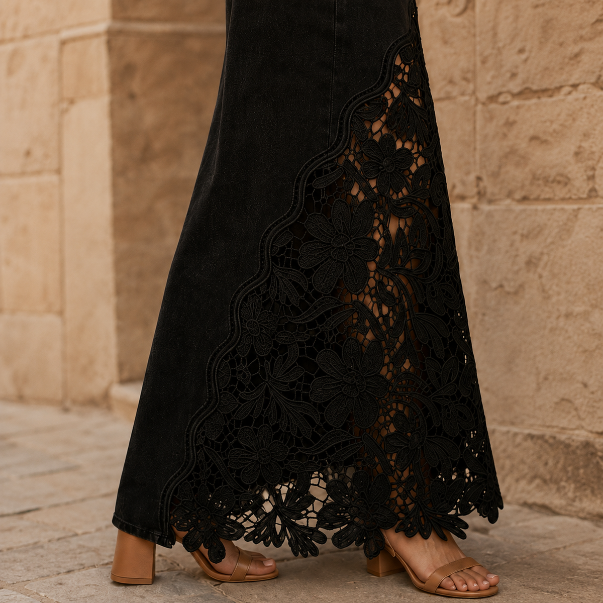 Maren Lace Denim Maxi Skirt