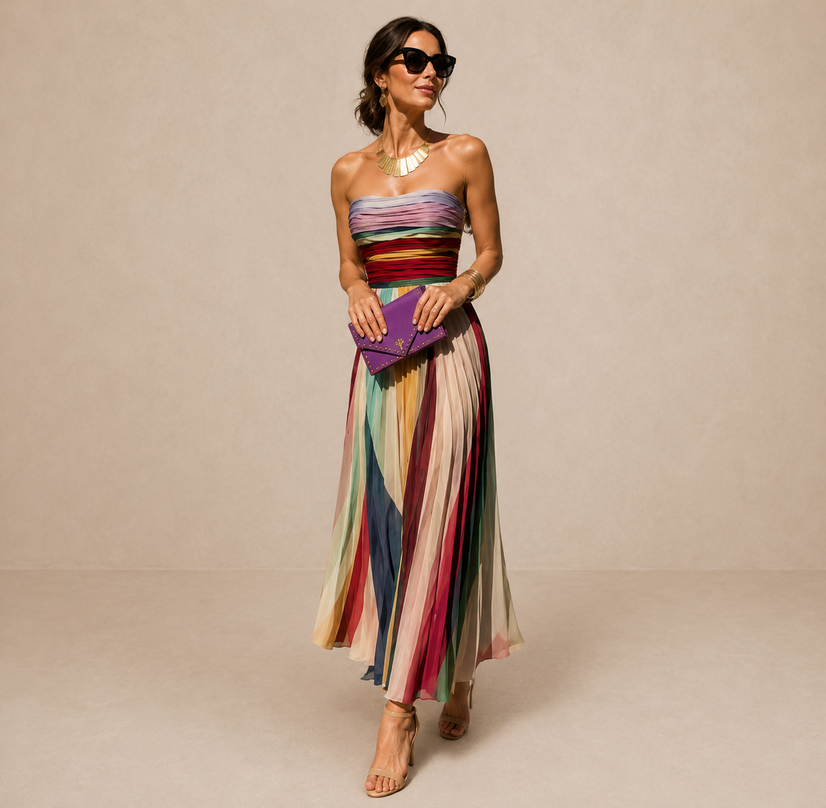 ELVENA™ | Strapless Pleated Maxi Dress