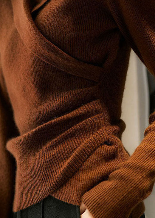 Cleo | Caramel Peter Pan Collar Asymmetric Knit Sweater