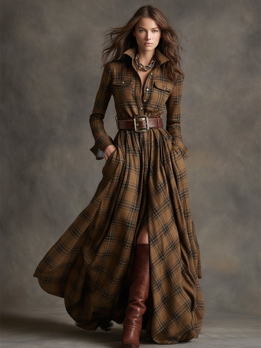 Henrietta | Belted Button-Front Long-Sleeve Maxi Shirt Dress for Women