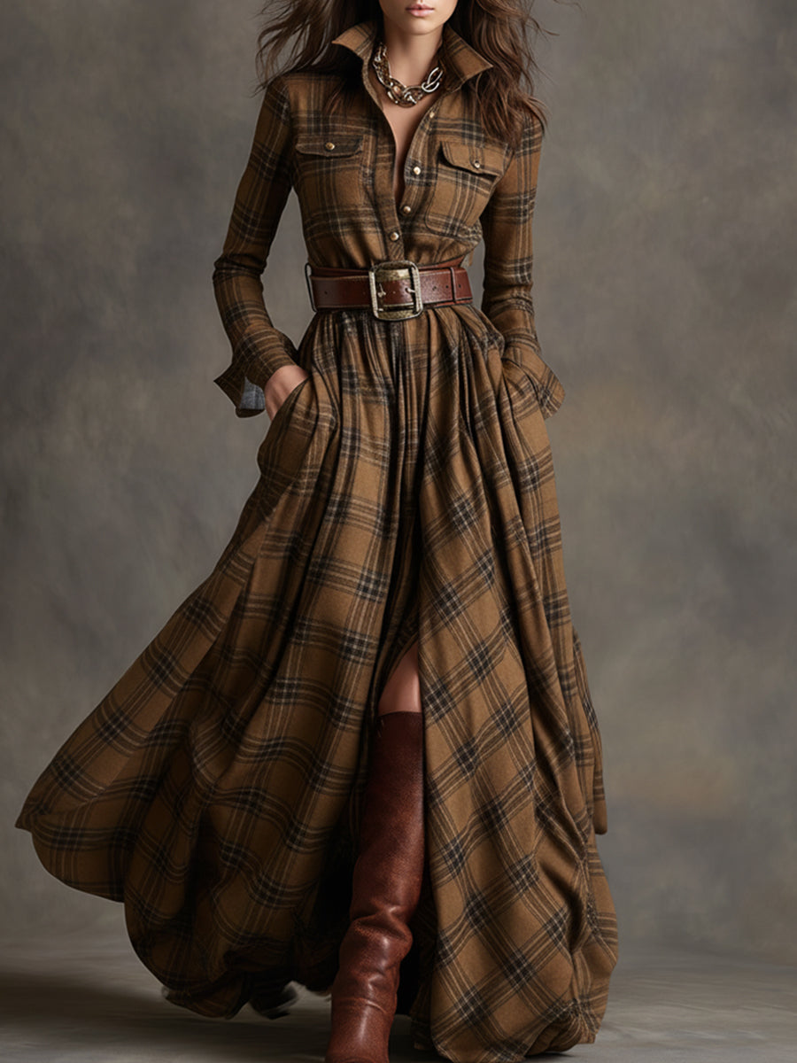 Henrietta | Belted Button-Front Long-Sleeve Maxi Shirt Dress for Women
