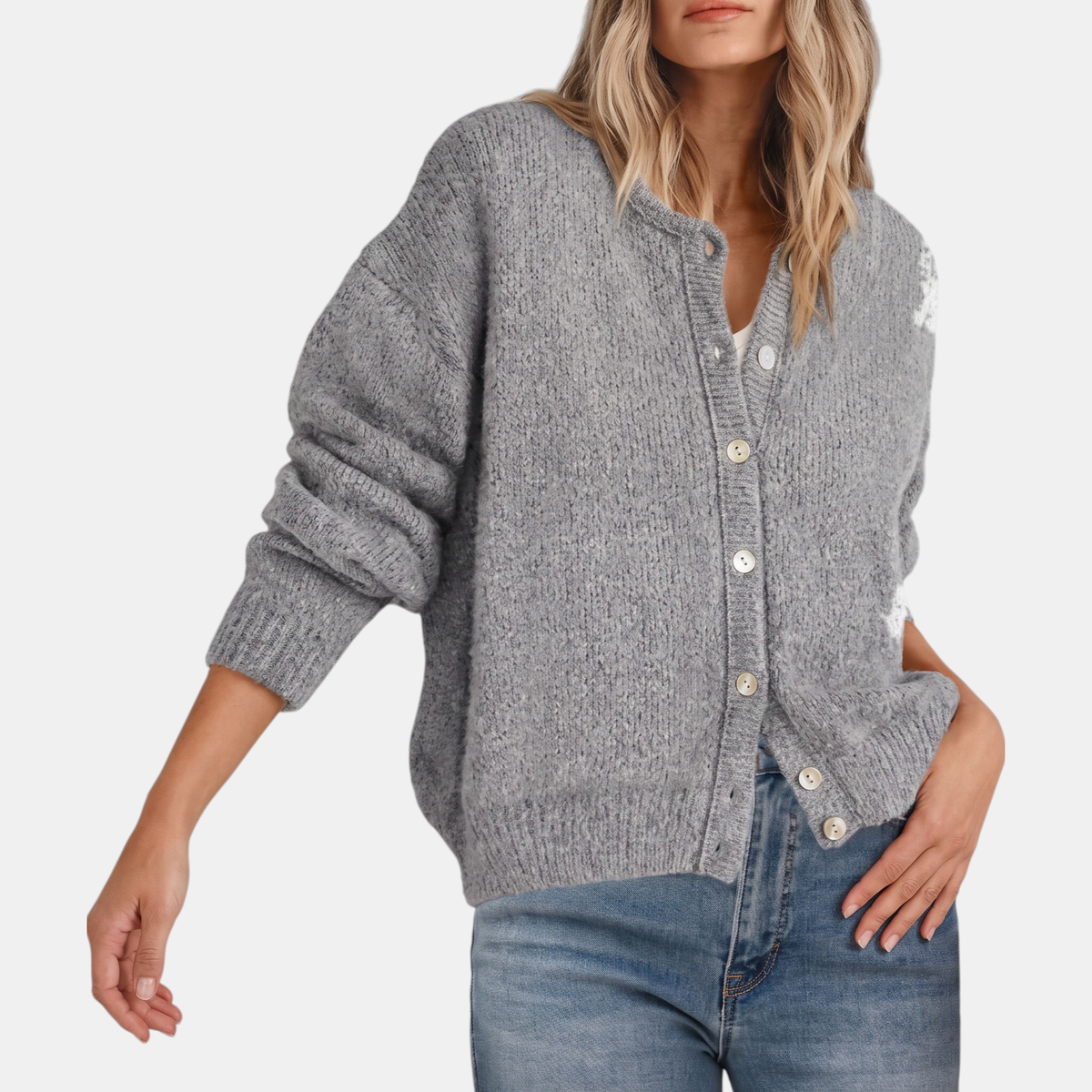 Emily | Button Front Crewneck Cardigan Sweater