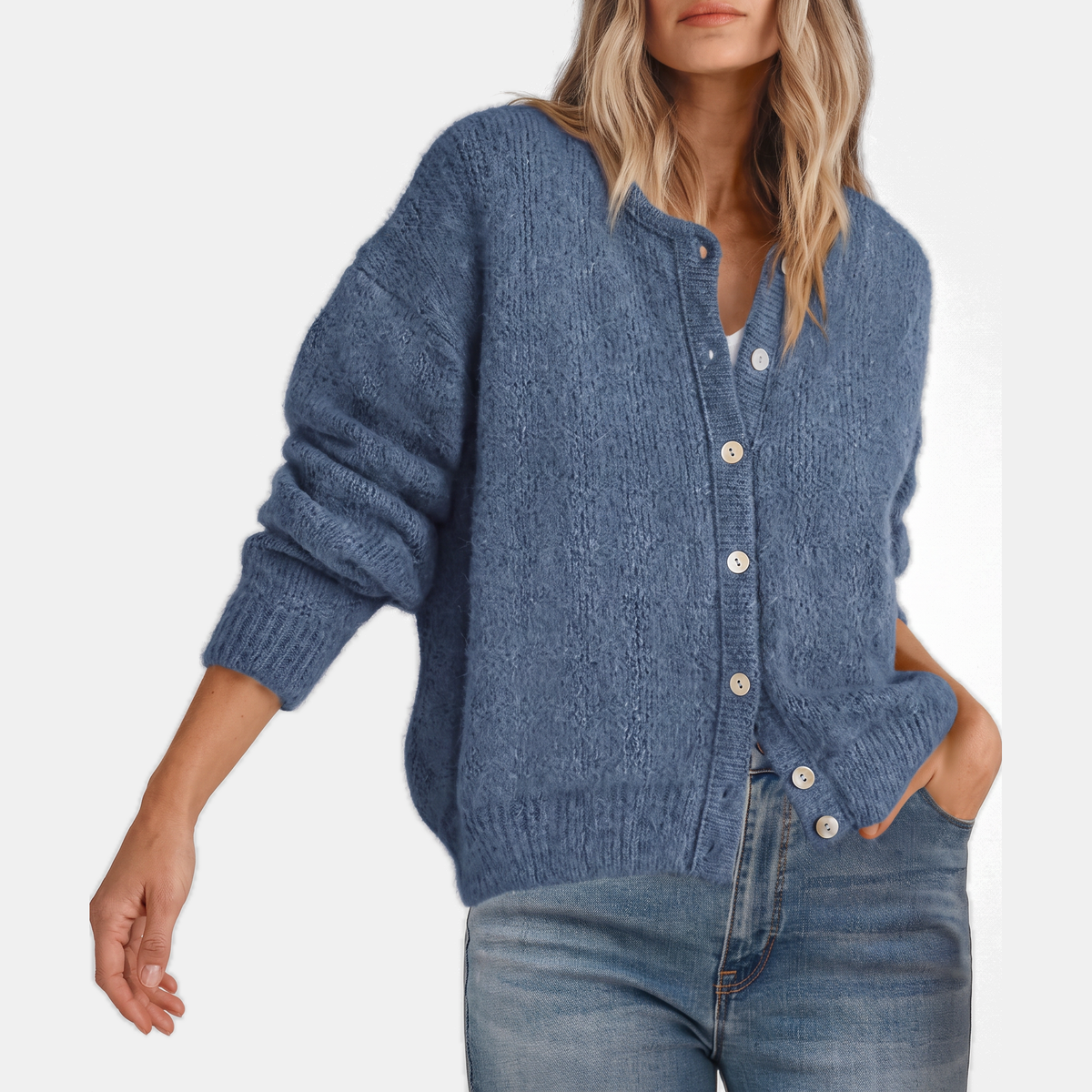 Emily | Button Front Crewneck Cardigan Sweater
