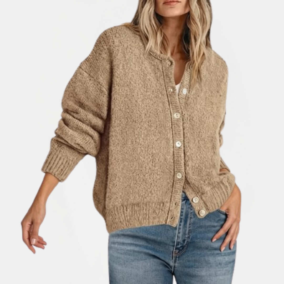 Emily | Button Front Crewneck Cardigan Sweater