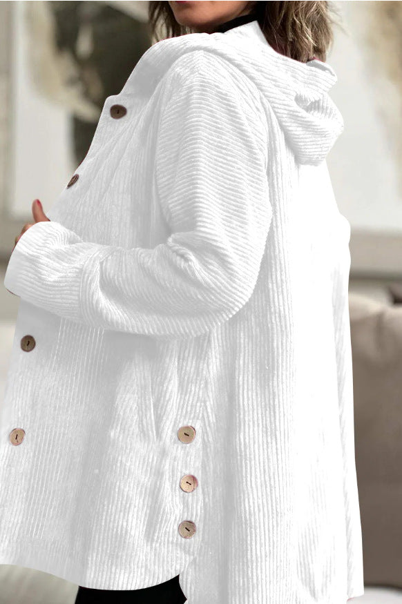 Harper | Hooded Ribbed Corduroy Button-Up Jacket