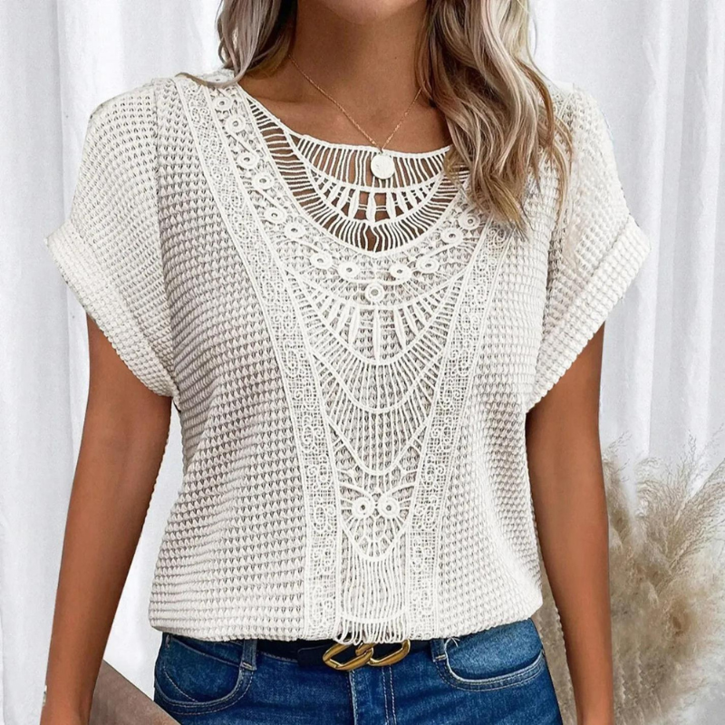 P|H - Crochet Trim Waffle Knit Top Sharon