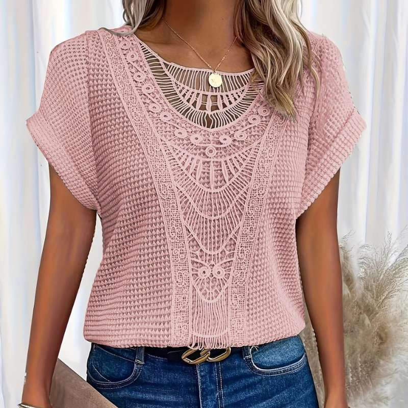 P|H - Crochet Trim Waffle Knit Top Sharon