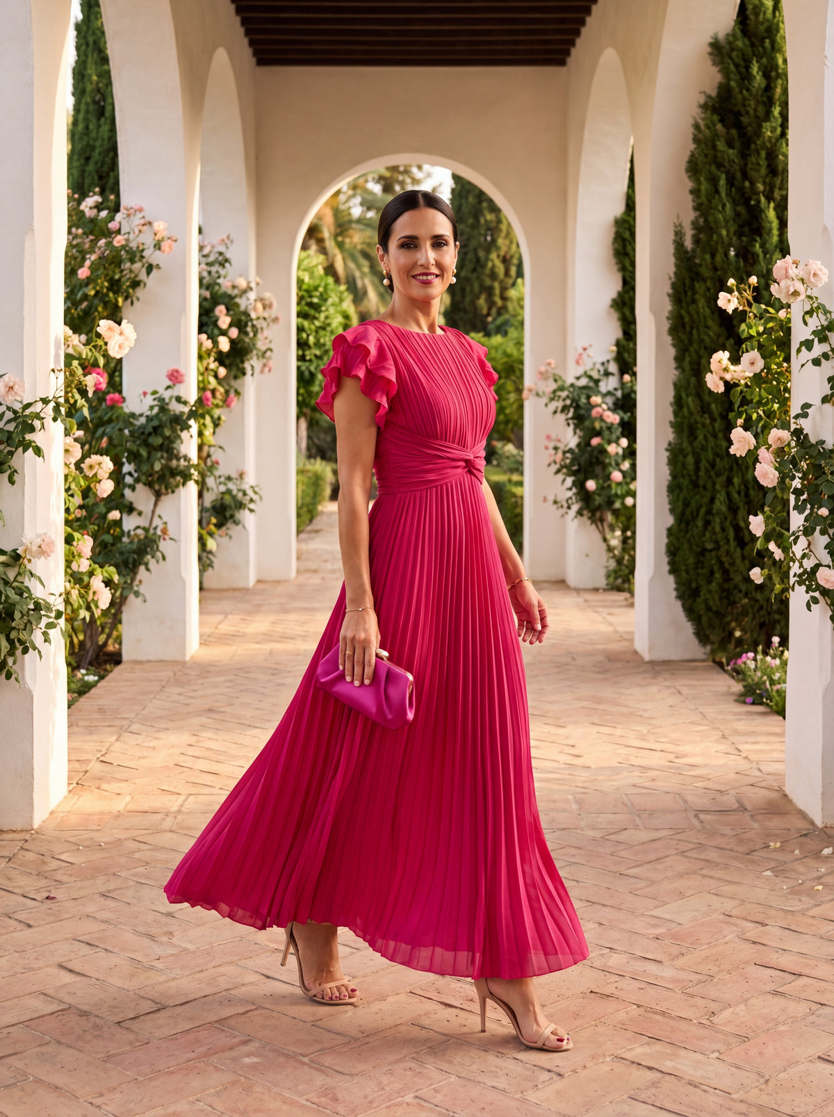 Isadora | Elegant Pleated Maxi Dress with Tied Waist